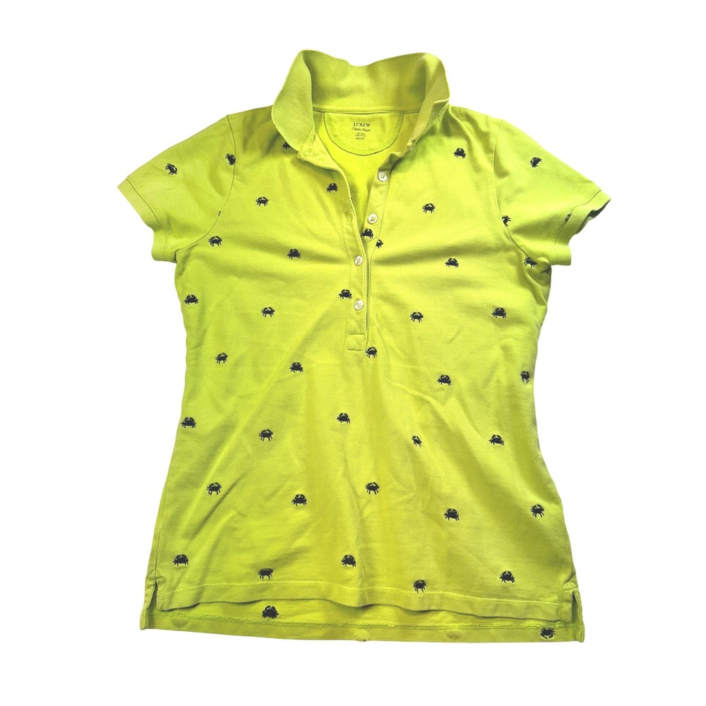 J.Crew Classic Pique Polo Shirt Crab Print Golf Short Sleeve Top Medium Preppy